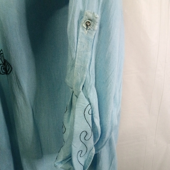 BEACH by Exist Embroidered Cover Up Dress Light Blue Roll Tab Sleeve Size L NWT - Picture 6 of 11